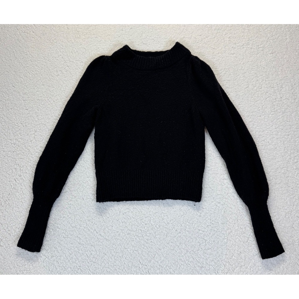 Maeve Anthropologie Black Mock Neck Puff Shoulder Lantern Sleeve Sweater Small